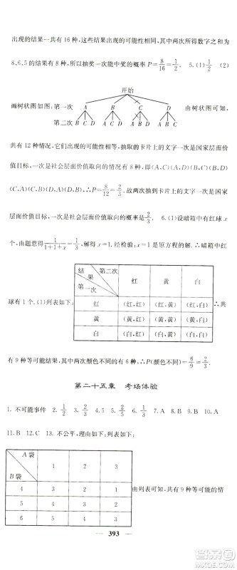 2019名校课堂内外九年级数学全一册人教版答案