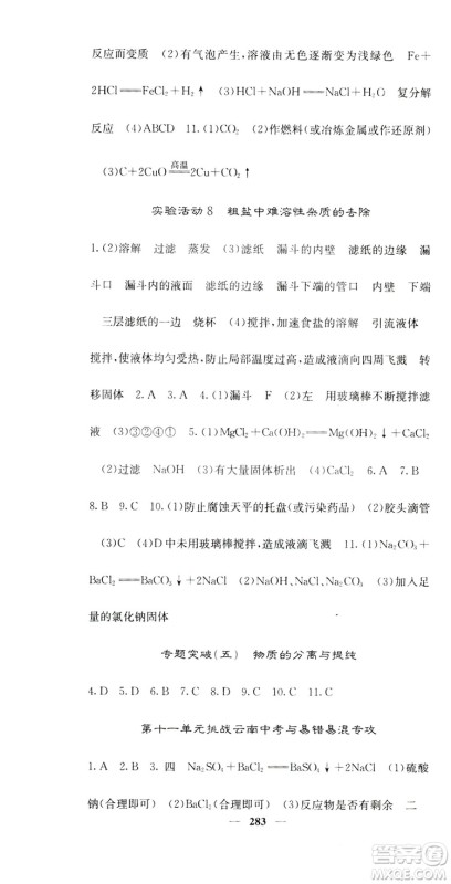 名校课堂内外2019九年级全一册化学人教版答案