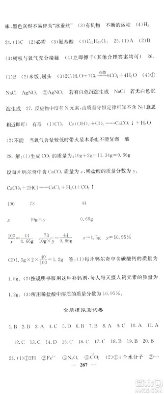 名校课堂内外2019九年级全一册化学人教版答案