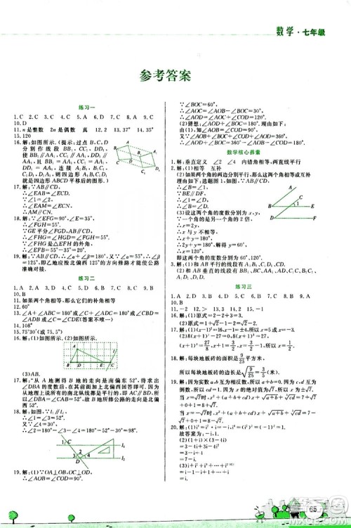 陈一鹏主编2019暑假活动实践与思考资源包七年级数学答案