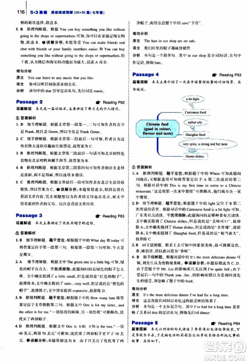 曲一线2020版53英语150加50篇英语阅读理解七年级参考答案