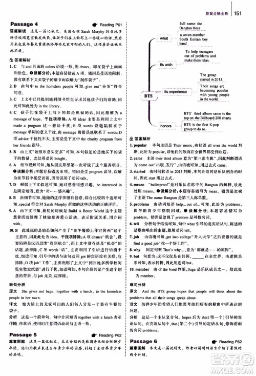 曲一线2020版53英语七年级通用版英语完形填空与阅读理解150+50篇参考答案