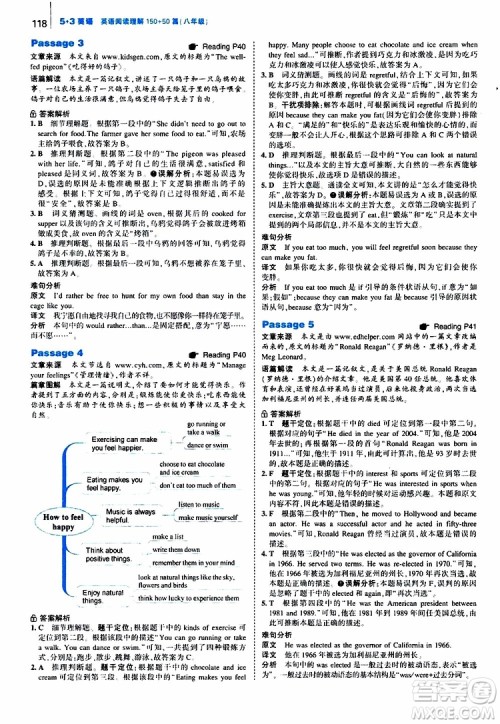 曲一线2020版53英语150加50篇英语阅读理解八年级通用版参考答案