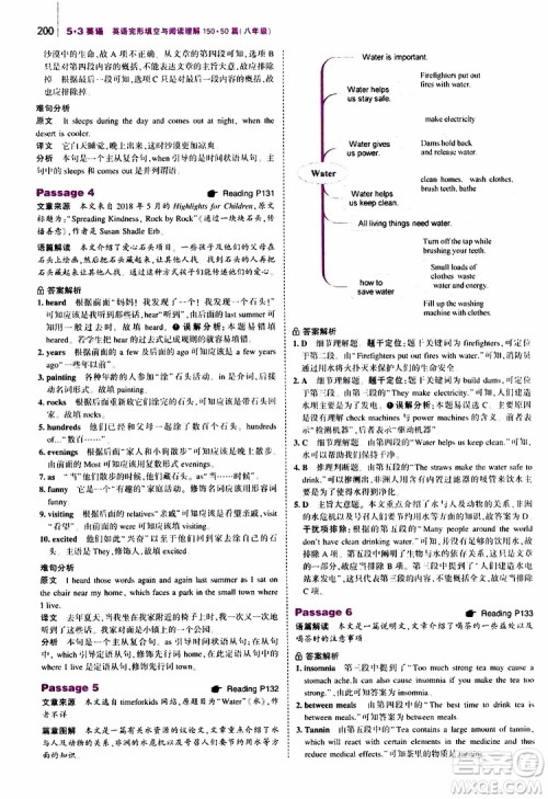 曲一线2020版53英语八年级通用版英语完形填空与阅读理解150+50篇参考答案