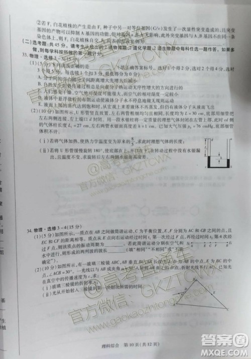 天一大联考顶尖计划2020届高中毕业班第一次考试文理综试题及答案 天一大联考顶尖计划2020届高中毕业班第一次考试文理综试题及答案