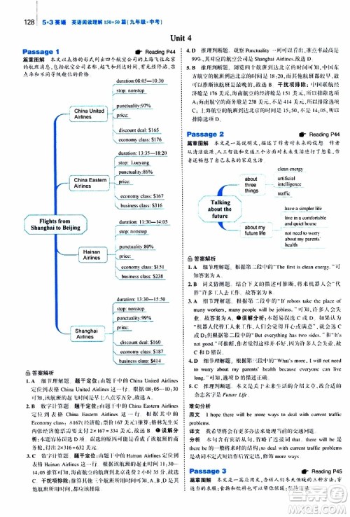 曲一线2020版53英语九年级加中考英语阅读理解通用版参考答案