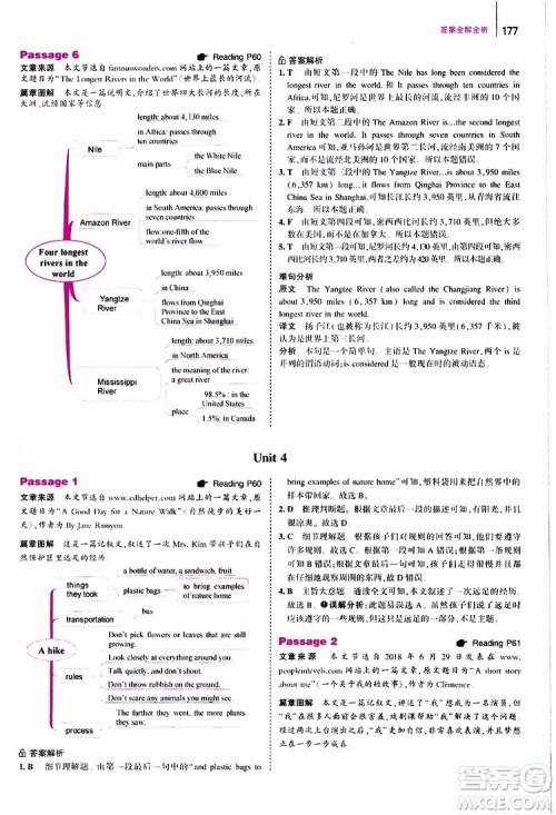 曲一线2020版53英语中考英语完形填空与阅读理解150+50篇通用版参考答案