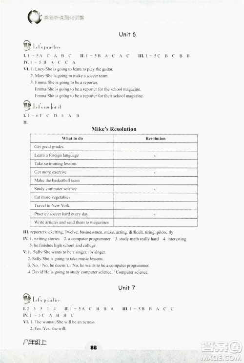 浙江教育出版社2019英语听说强化训练八年级上册人教版答案