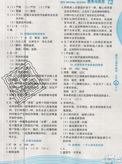 2019新版新黑马阅读现代文课外阅读六年级人教版答案 2019新版新黑马阅读现代文课外阅读六年级人教版答案