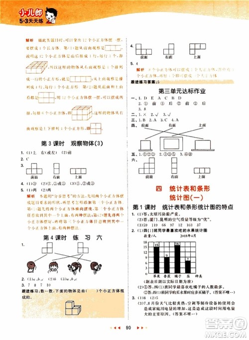 小儿郎2019秋新版53天天练数学四年级上册SJ苏教版参考答案
