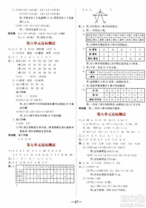 2019秋小儿郎53天天练五年级数学上册SJ苏教版参考答案