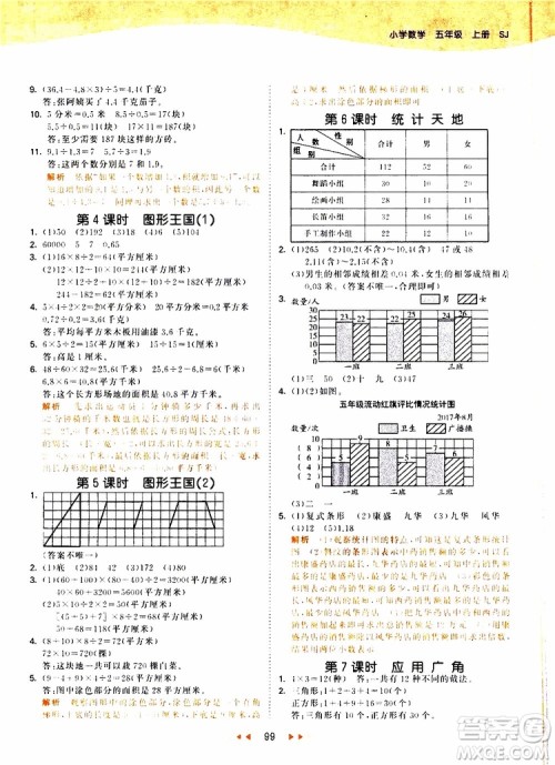 2019秋小儿郎53天天练五年级数学上册SJ苏教版参考答案