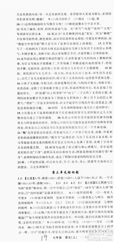 云南美术出版社2019学生课程精巧训练语文七年级上册人教版答案