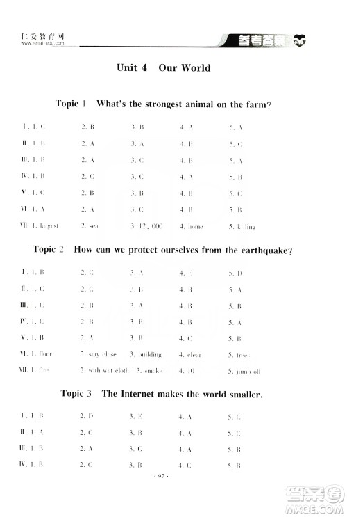 仁爱英语同步听力训练2019八年级上册答案 仁爱英语同步听力训练2019八年级上册答案
