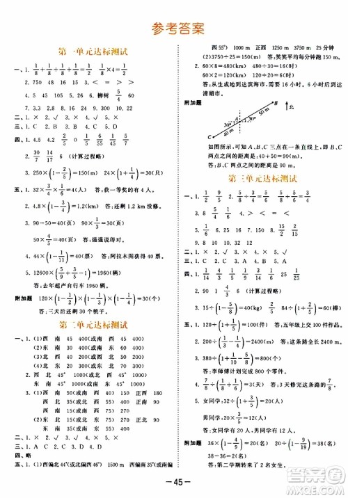 小儿郎2019年53天天练小学数学六年级上册人教版RJ参考答案