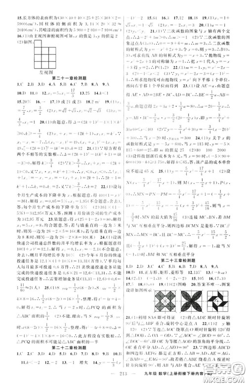 云南美术出版社2019学生课程精巧训练9年级数学上册人教版答案