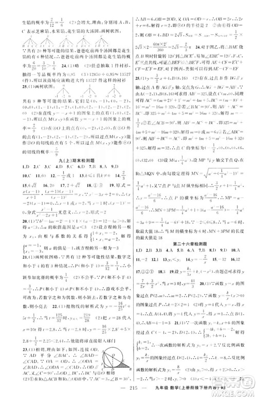 云南美术出版社2019学生课程精巧训练9年级数学上册人教版答案