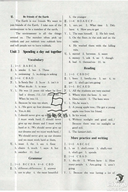 春雨教育2019秋实验班提优训练六年级英语上册NJSH上海地区专用参考答案 春雨教育2019秋实验班提优训练六年级英语上册NJSH上海地区专用参考答案