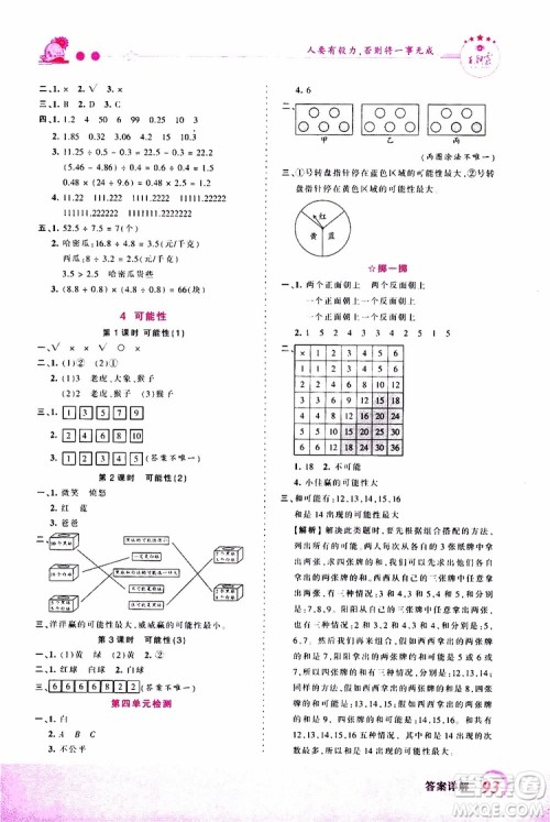 2019秋王朝霞创维新课堂小学五年级上册数学RJ人教版参考答案