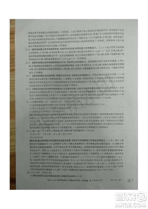2019~2020年度河南省高三入学摸底考试生物试题及答案 2019~2020年度河南省高三入学摸底考试生物试题及答案