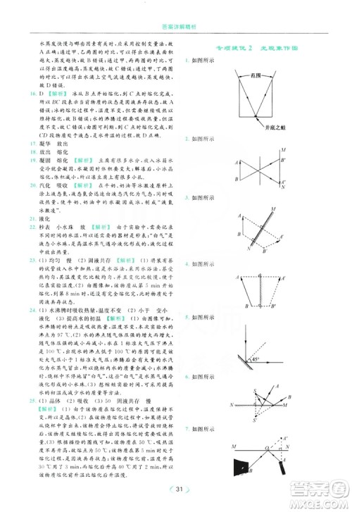 云南美术出版社2019亮点给力提优课时作业本8年级物理上册苏科版答案