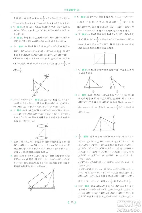 云南美术出版社2019亮点给力提优课时作业本8年级数学上册苏科版答案