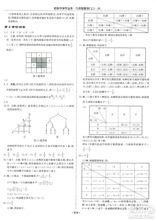 龙门书局2019启东中学作业本九年级数学上册江苏JS版答案