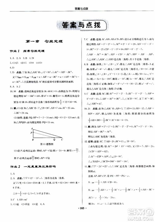 龙门书局2019秋启东中学作业本数学八年级上册BS北师版参考答案