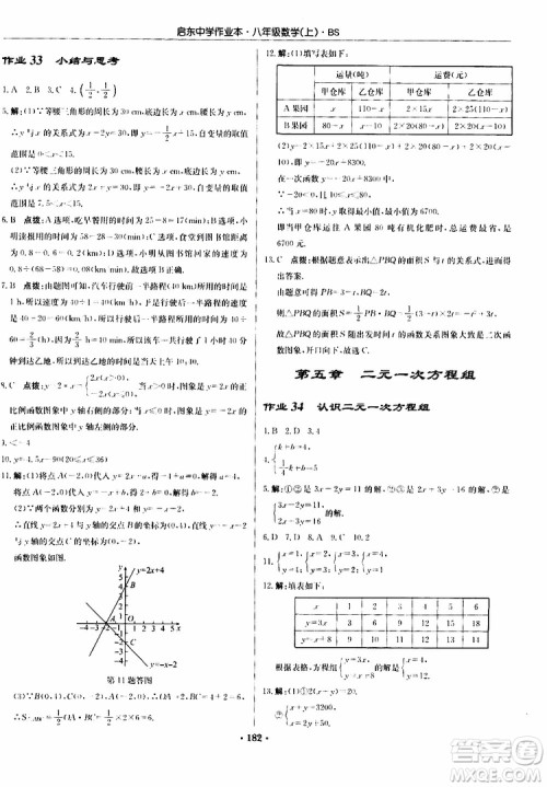 龙门书局2019秋启东中学作业本数学八年级上册BS北师版参考答案