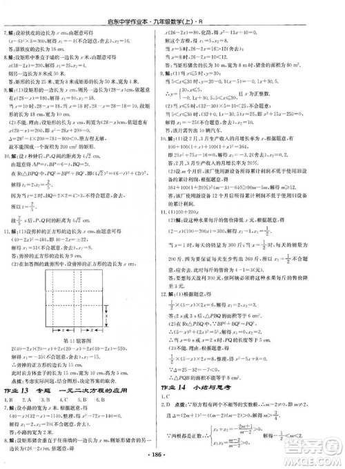 龙门书局2019启东中学作业本九年级数学上册人教版答案