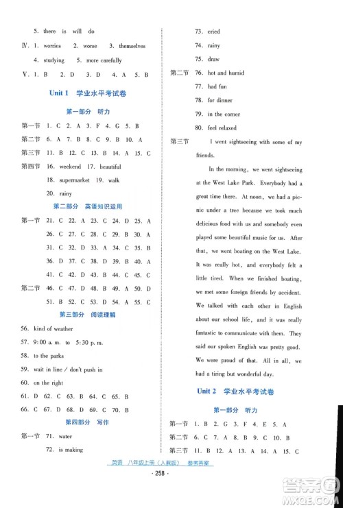 2019云南省标准教辅优佳学案英语八年级上册人教版答案