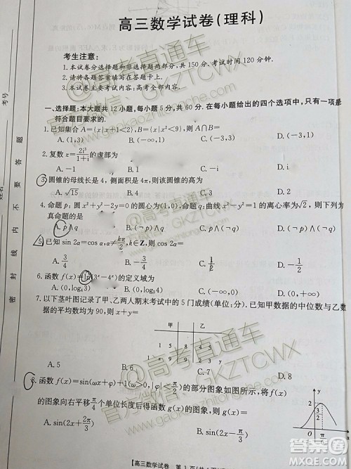 2020届西安一模文理数试题及答案 2020届西安一模文理数试题及答案