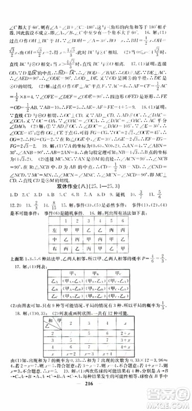 四川大学出版社2019年课堂点睛数学九年级上册人教版参考答案