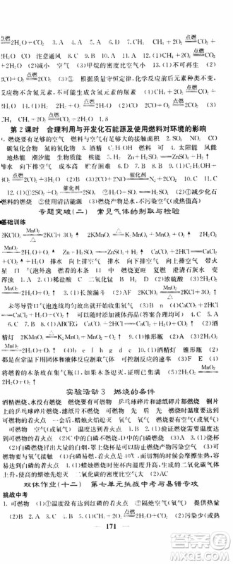 四川大学出版社2019年课堂点睛化学九年级上册人教版参考答案