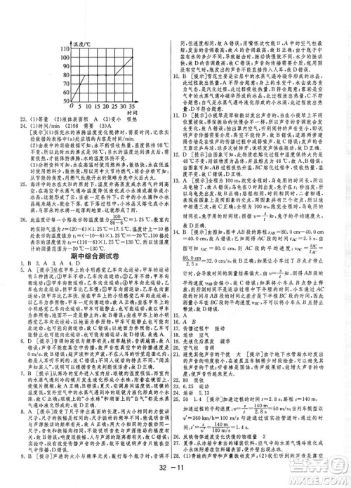 春雨教育2020升级版1课3练单元达标测试八年级上册物理人教RMJY版答案