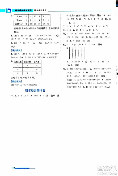 超能学典2019秋高分拔尖提优训练四年级数学上册江苏版参考答案