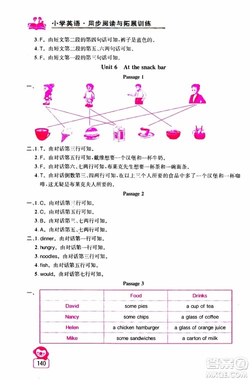 2019年小学英语同步阅读与拓展训练四年级上册江苏版参考答案