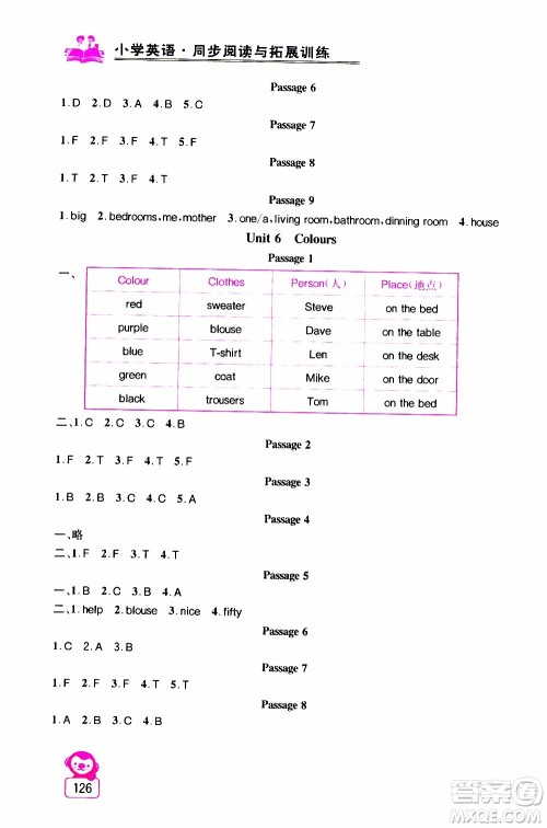 2019年小学英语同步阅读与拓展训练三年级上册江苏版参考答案