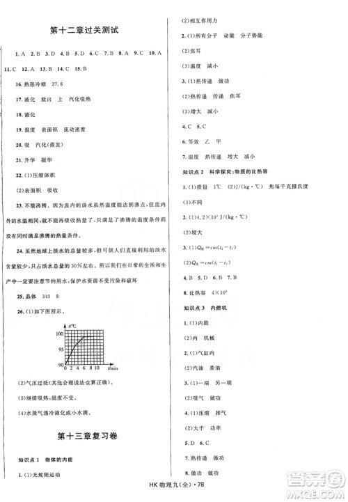 2019夺冠百分百初中优化测试卷九年级物理全一册沪科版答案