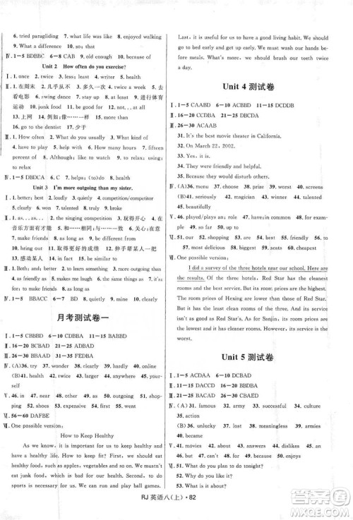 2019夺冠百分百初中优化测试卷八年级英语人教版上册答案