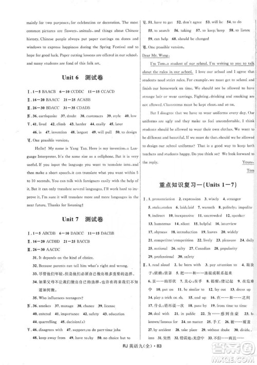 2019夺冠百分百初中优化测试卷英语九年级全一册人教版答案 2019夺冠百分百初中优化测试卷英语九年级全一册人教版答案