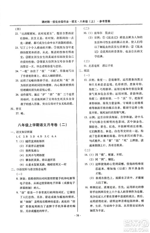 驰逐文化2019课时刷优化分层作业八年级语文上册答案