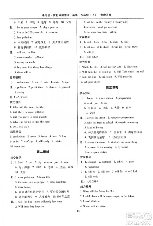 驰逐文化2019课时刷优化分层作业八年级英语上册答案