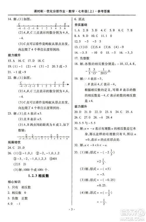 驰逐文化2019课时刷优化分层作业7年级数学上册答案