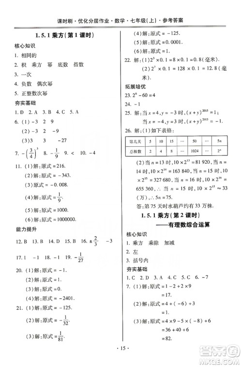 驰逐文化2019课时刷优化分层作业7年级数学上册答案