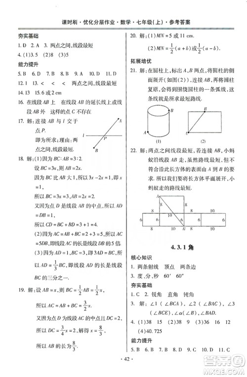 驰逐文化2019课时刷优化分层作业7年级数学上册答案