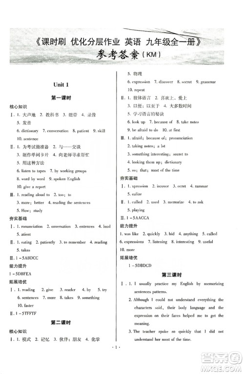 驰逐文化2019课时刷优化分层作业九年级英语全一册昆明专版答案