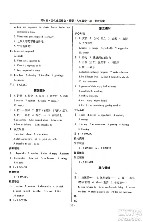 驰逐文化2019课时刷优化分层作业九年级英语全一册昆明专版答案