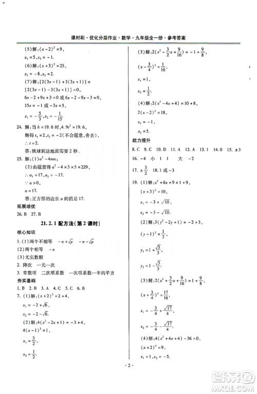 驰逐文化2019课时刷优化分层作业九年级数学全一册答案