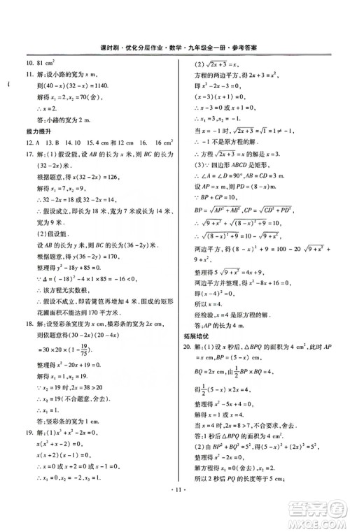 驰逐文化2019课时刷优化分层作业九年级数学全一册答案